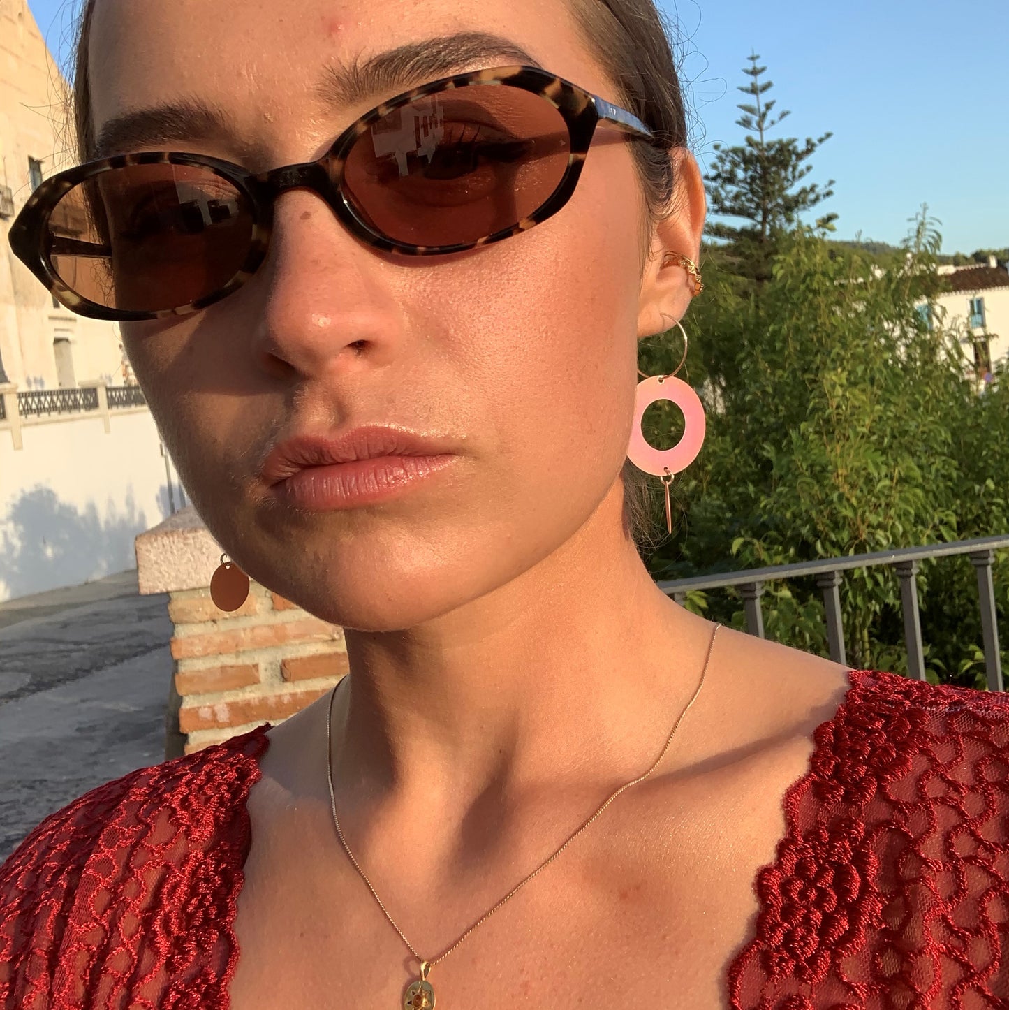 Peach Double Circlet Hoops