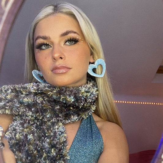 Pale Blue Velvet Fabric Hearts