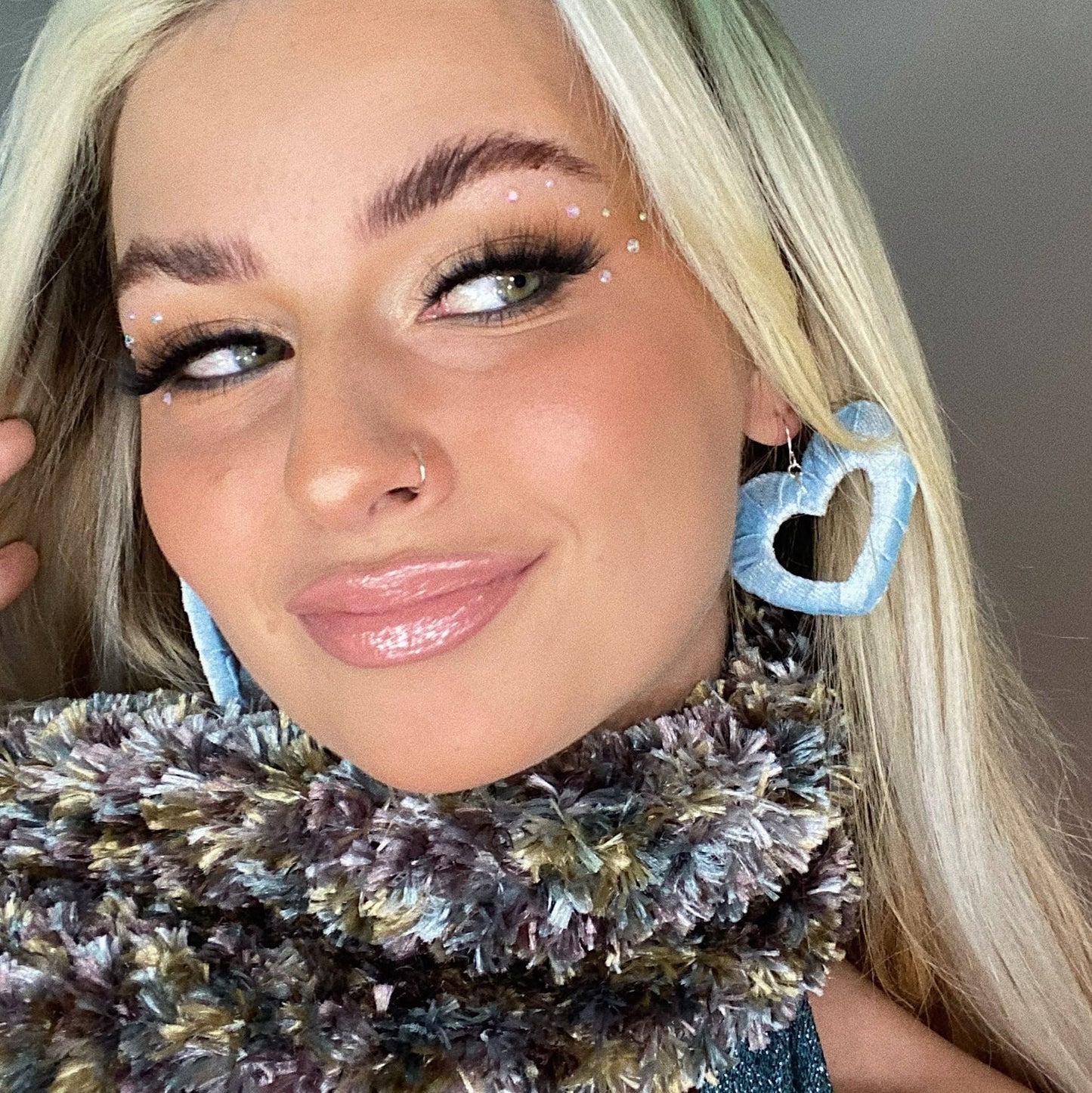 Pale Blue Velvet Fabric Hearts