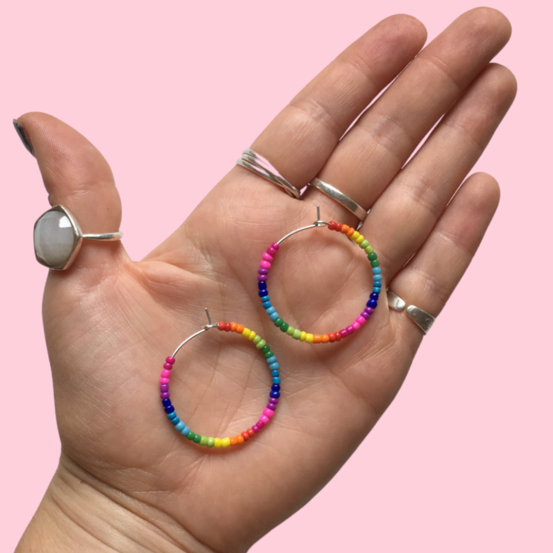 Double Rainbow Beaded Hoops