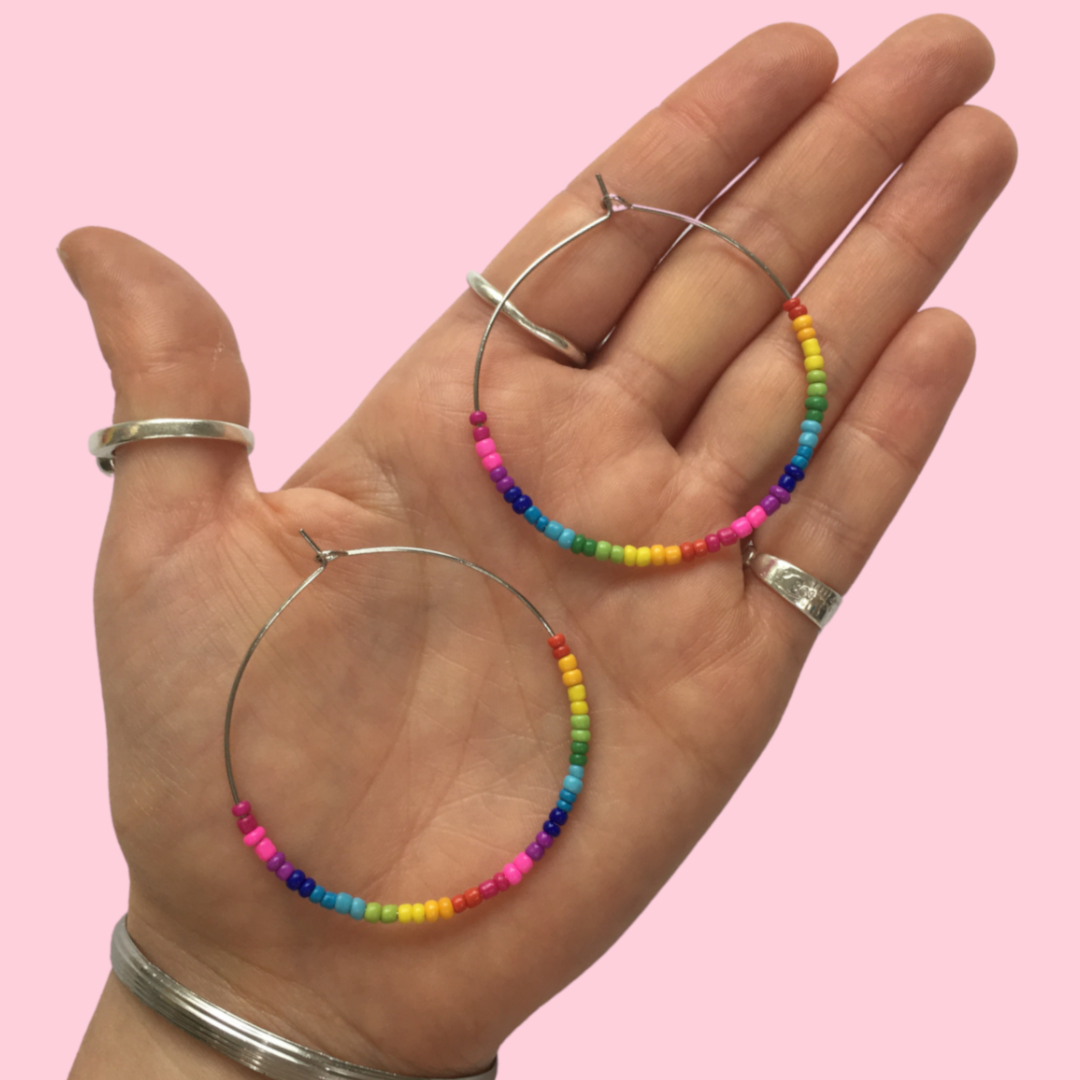 Double Rainbow Beaded Hoops