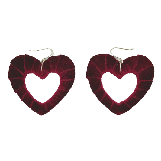Burgundy Velvet Fabric Hearts