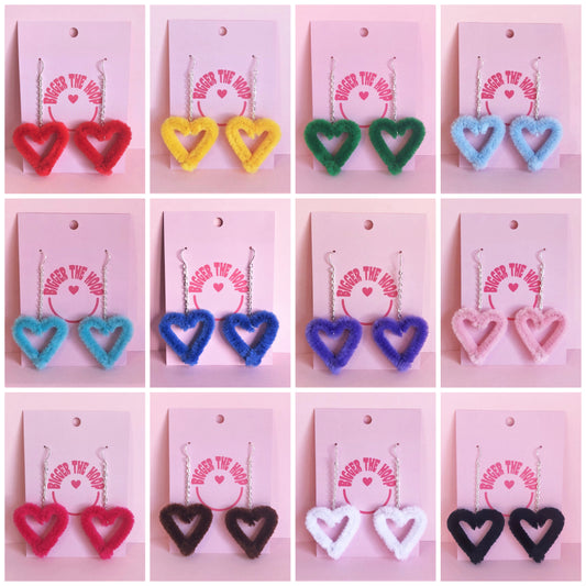 Dangly Fluffy Hearts (12 Colours Available)