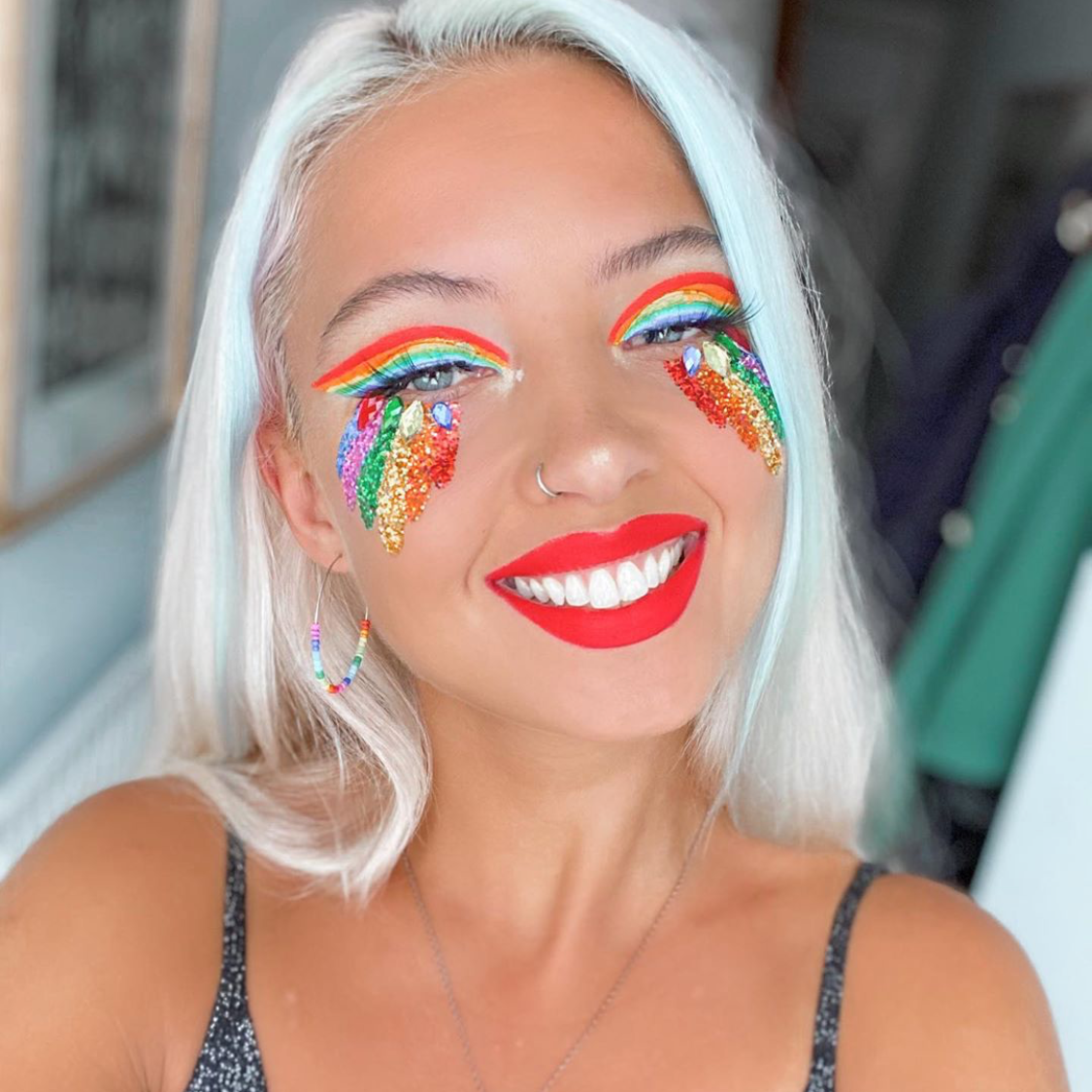 Double Rainbow Beaded Hoops