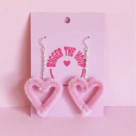 Pale Pink Dangly Fluffy Hearts