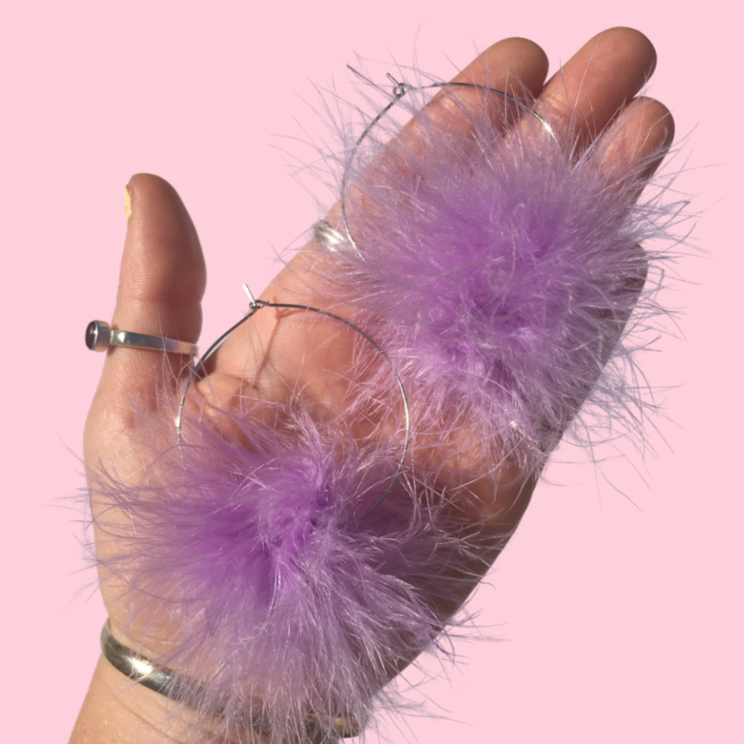 Lilac Marabou Hoops