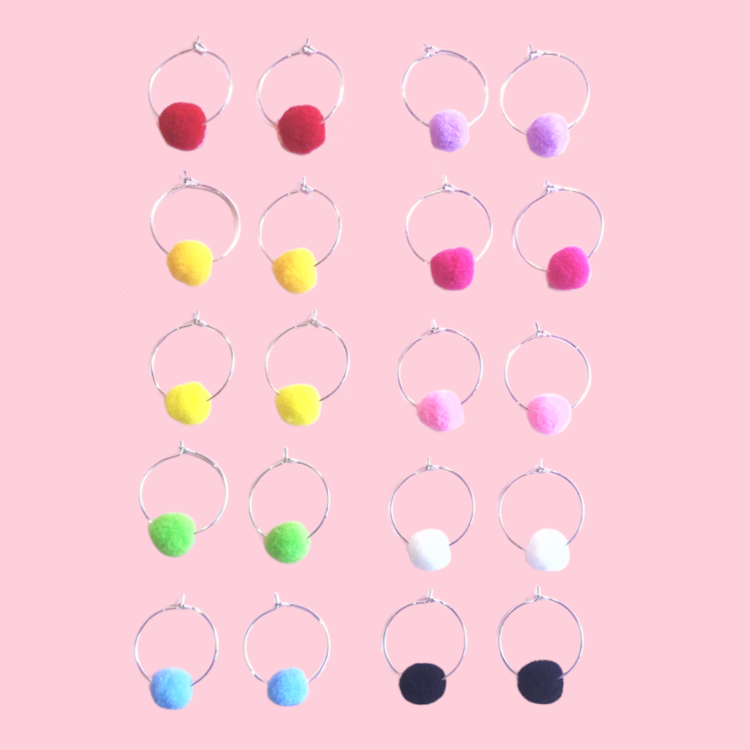 Petite Rainbow Pom-Pom Hoops