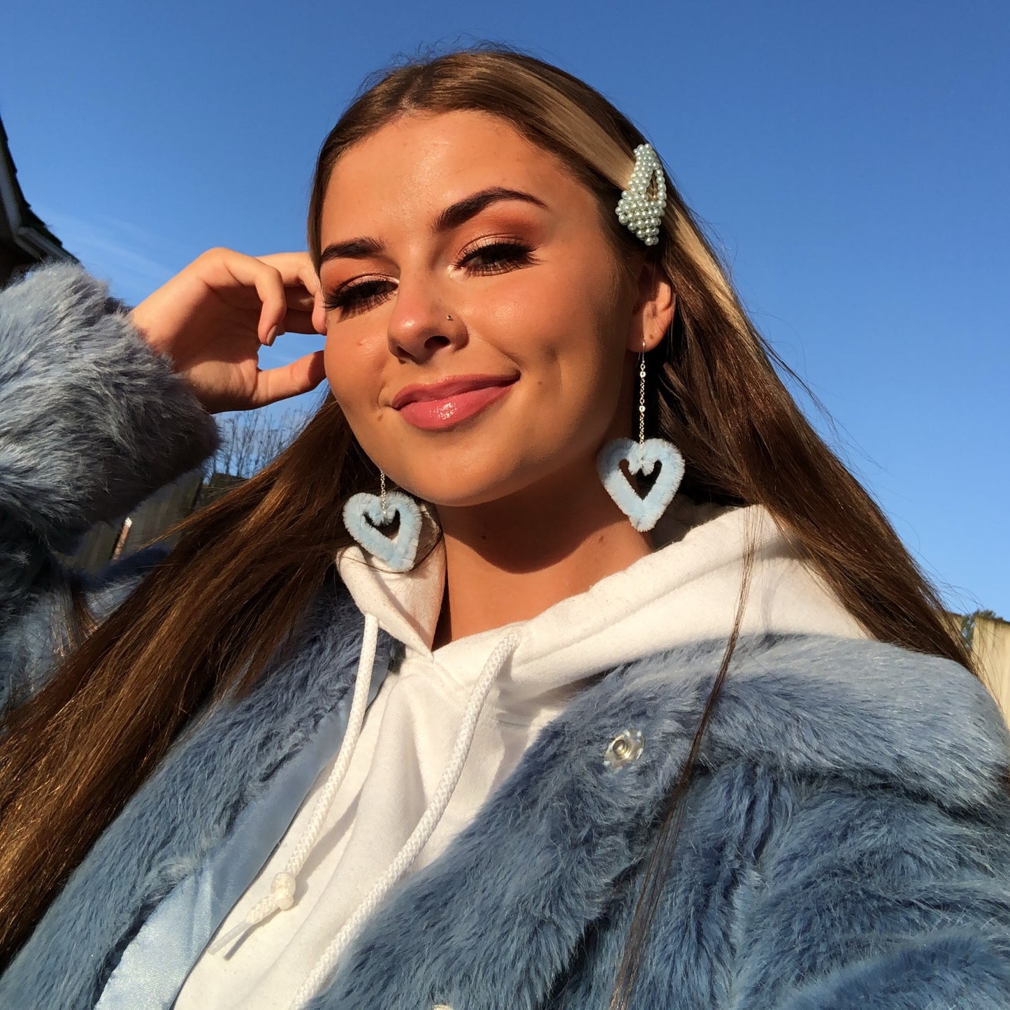 Pale Blue Dangly Fluffy Hearts