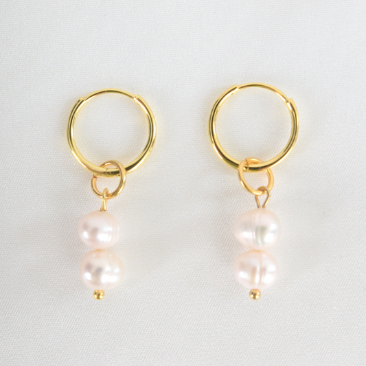 Double Freshwater Pearl Hoops