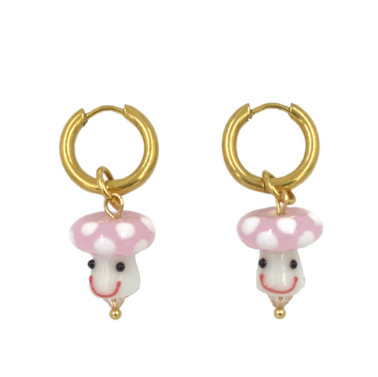 Pink Smiley Shroom Hoops