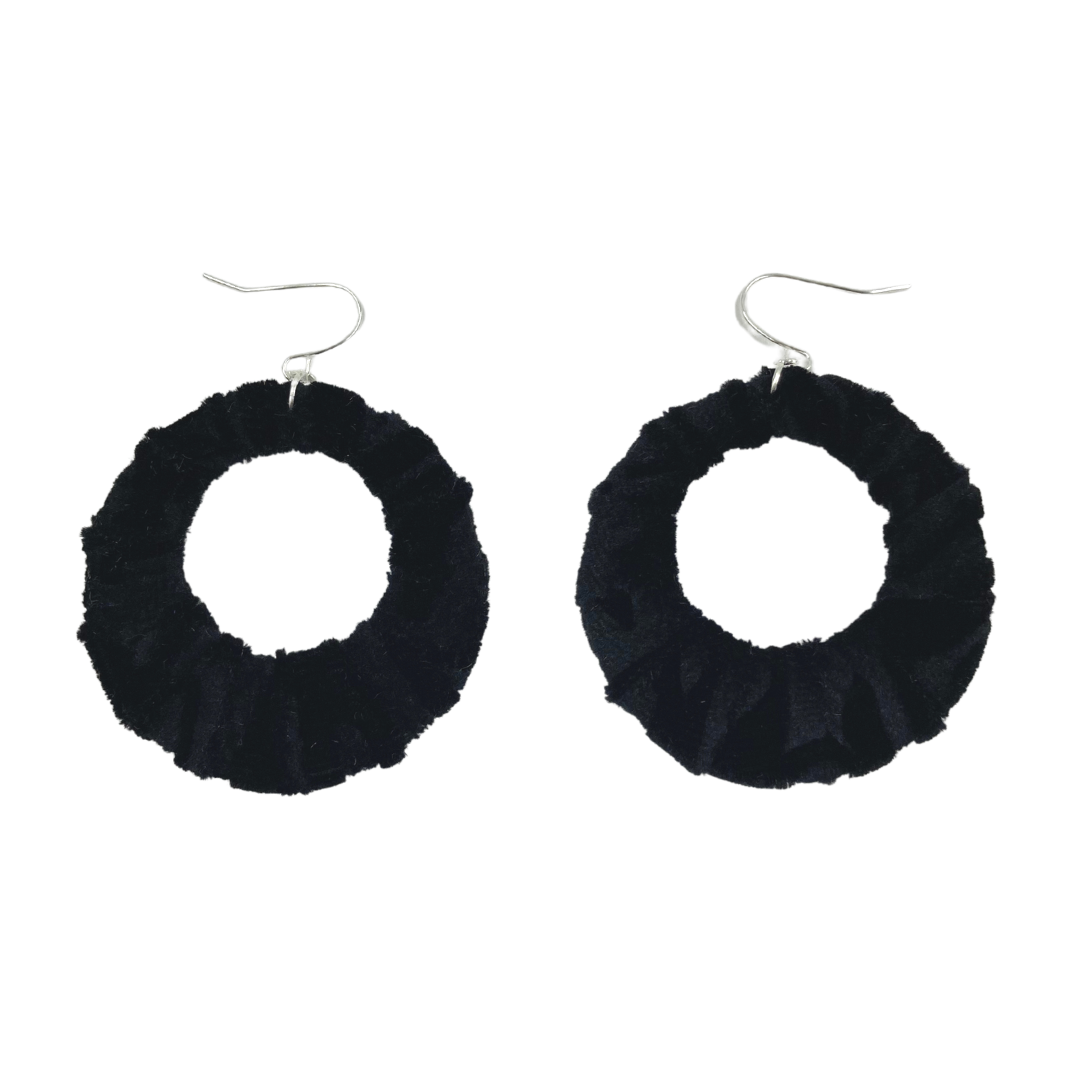 Black Velour Floral Fabric Hoops