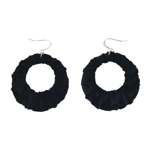 Black Velour Floral Fabric Hoops