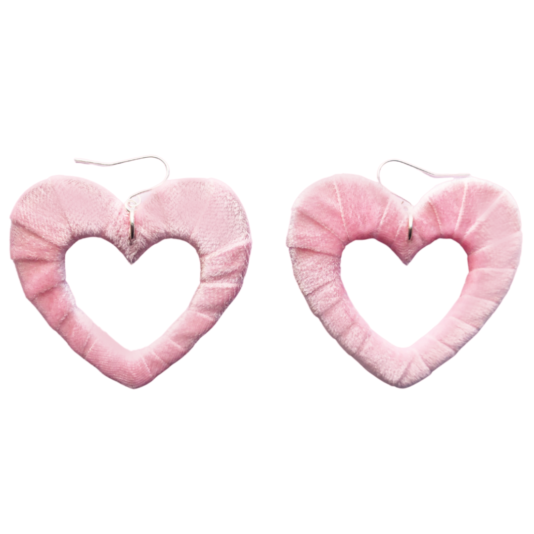 Baby Pink Velvet Fabric Hearts