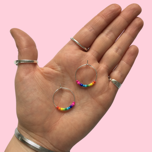 Rainbow Beaded Hoops