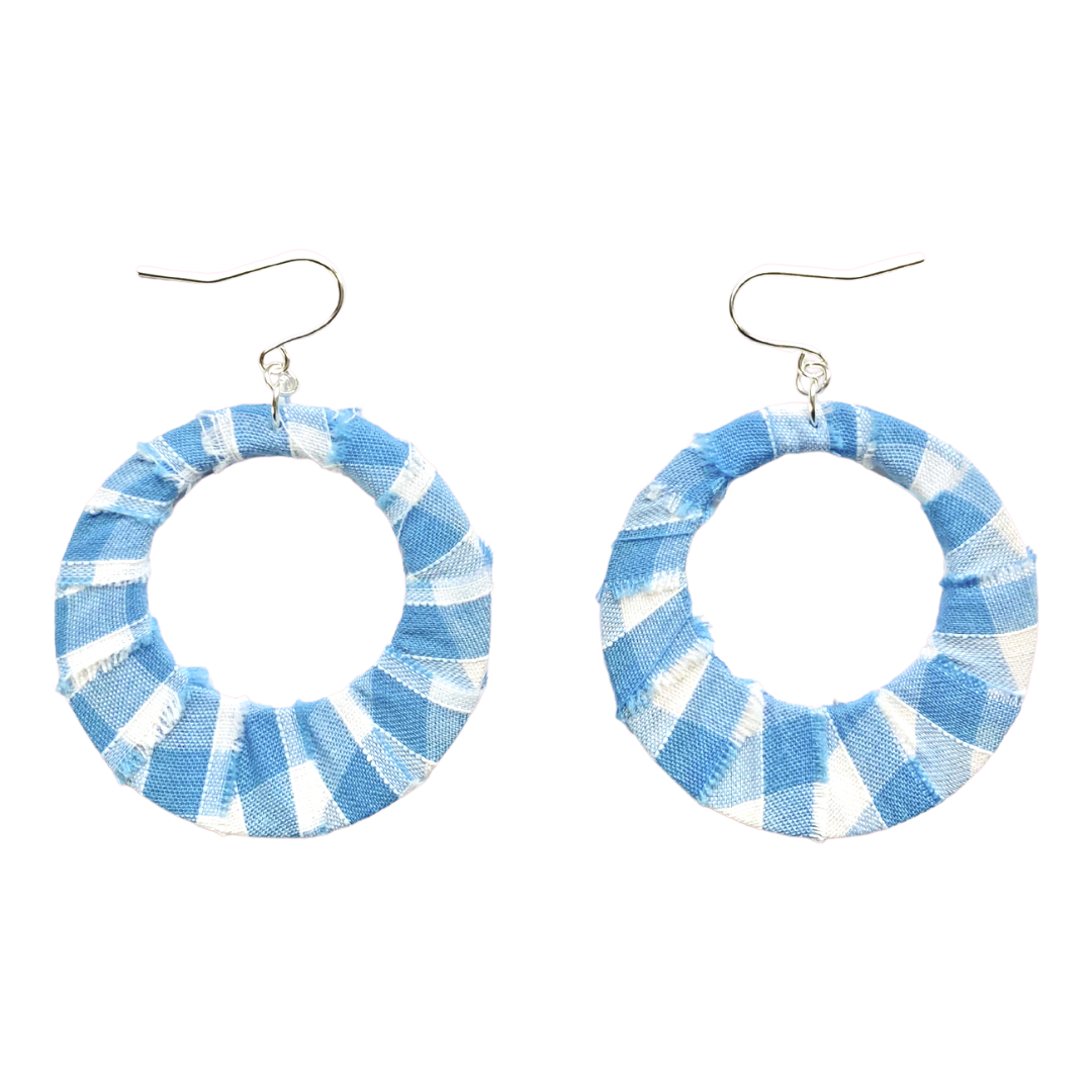 Blue Frayed Gingham Fabric Hoops