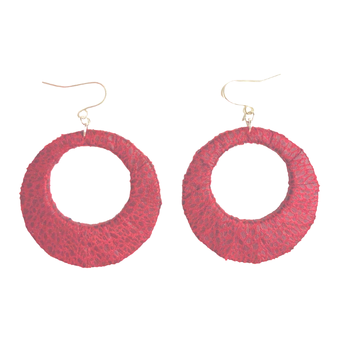 Red Leather Fabric Hoops