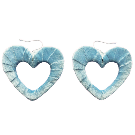 Pale Blue Velvet Fabric Hearts