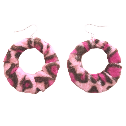 Pink Leopard Furry Fabric Hoops