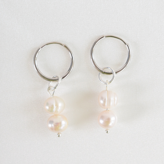 Double Freshwater Pearl Hoops