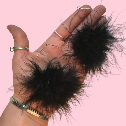 Black Marabou Hoops