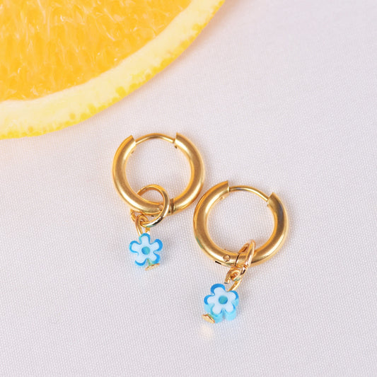 Blue Wildflower Hoops