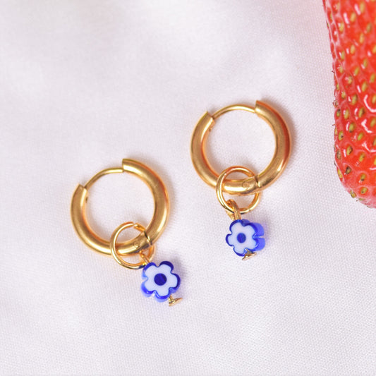 Navy Wildflower Hoops