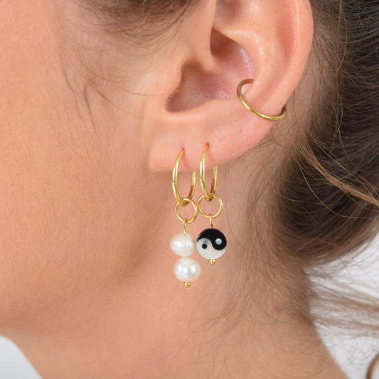 Ying Yang & Double Pearl Hoops