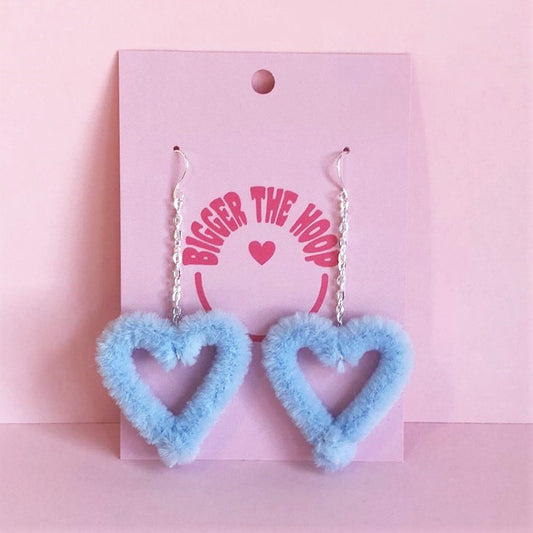 Pale Blue Dangly Fluffy Hearts