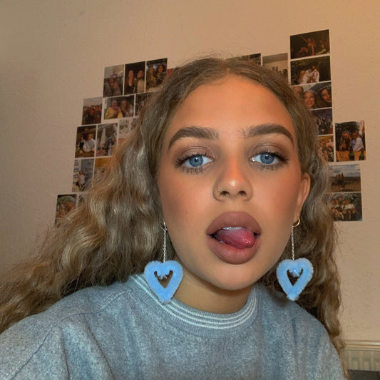 Pale Blue Dangly Fluffy Hearts