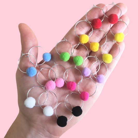 Petite Rainbow Pom-Pom Hoops
