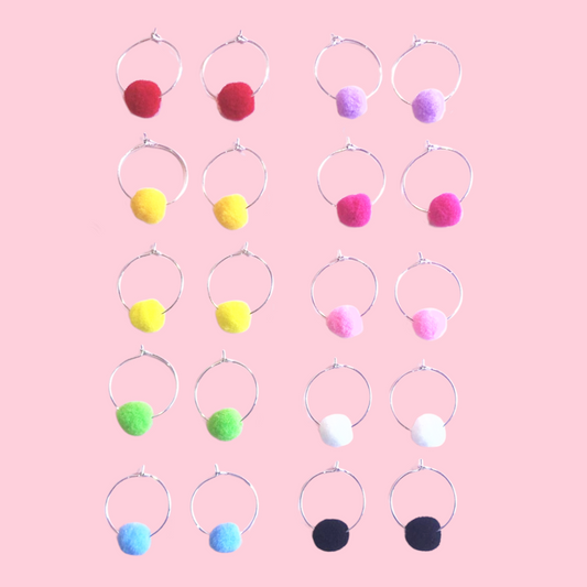 Petite Rainbow Pom-Pom Hoops