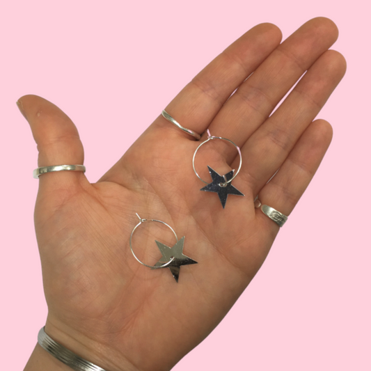 Silver Star Sequin Hoops