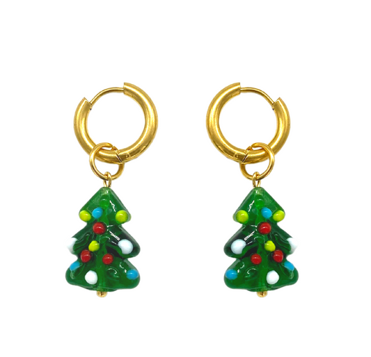 Christmas Tree Hoop Earrings